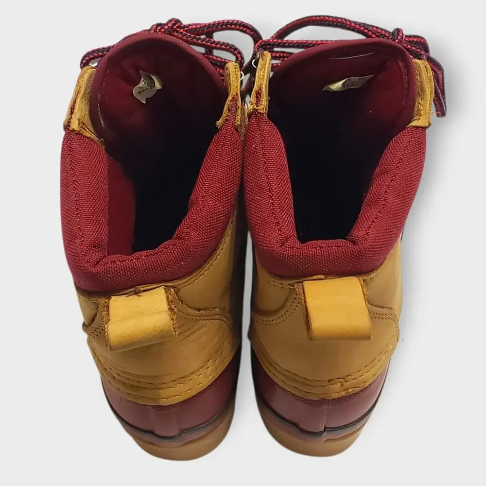 Lands End Womens Leather Duck Boots Red Tan Sz 8M Rain Outdoor Hunting Gorpcore - Picture 5 of 12